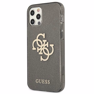 Guess GUHCP12LPCUGL4GBK iPhone 12 Pro Max 6.7" musta/musta kova kotelo Glitter 4G iso logo
