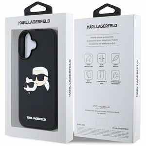 Karl Lagerfeld HC 3D Rubber Double Heads Suojakuori iPhone 16:lle - musta