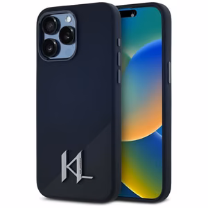 Karl Lagerfeld suojakuori iPhone 15 Pro:lle MagSafe-tuella KLHMP15LSCMKMPCK (Silicone Initial Metal Logo) - musta