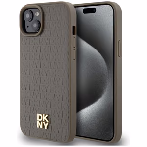 DKNY Nahkainen Kuvio Metallinen Logo MagSafe Suojakuori iPhone 15 / 14 / 13:lle - ruskea