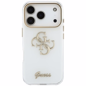 Guess IML 4G Script Metal -suojakuori iPhone 18 Pro / 17 Pro -malleille, valkoinen
