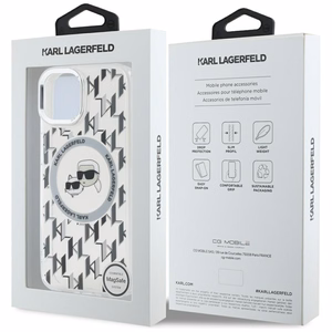 Karl Lagerfeld IML Monogram Karl & Choupette Head MagSafe Suojakuori iPhone 15:lle - Läpinäkyvä