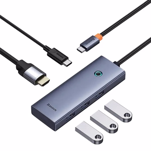 5-in-1-hubi Baseus UltraJoy Series USB-C to HDMI4K@30Hz+3xUSB 3.0+1xPD (harmaa)