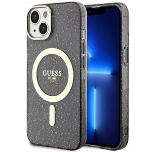 Guess GUHMP14MHCMCGK iPhone 14 Plus 6.7 musta/musta suojakuori Glitter Gold MagSafe