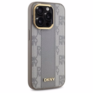 DKNY Nahkainen Checkered Mono Pattern MagSafe iPhone 14 Pro:lle Suojakuori - Beige