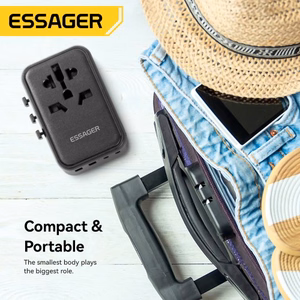 Charger Essager "Travel Global 2" Black 65W (3xPD / 2xQC3.0) (EU / US / UK)