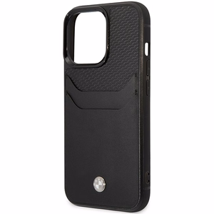 BMW BMHCP14L22RSEPK musta nahkainen korttipaikallinen suojakuori iPhone 14 Pro 6.1