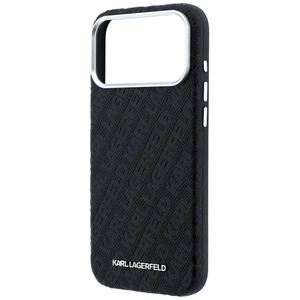Karl Lagerfeld Grained Allover Logo Metal Elongated MagSafe -suojakuori iPhone 18 Pro / 17 Pro -malleille, musta