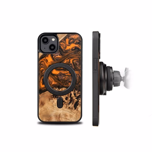 Puu- ja hartsikuori iPhone 15 Plus:lle MagSafe Bewood Unique Orange - oranssi ja musta