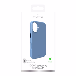 Pure Icon Mag Pro nestesilikoninen suojakuori iPhone 17, MagSafe-yhteensopiva, kamerasuojalla ja alumiinipainikkeilla - sininen