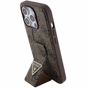 Guess Grip Stand 4G Triangle Strass Suojakuori iPhone 15 Prolle - ruskea