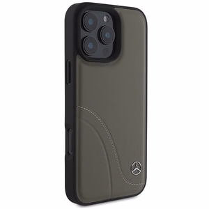 Mercedes MB Curved Stitches Nahkainen Suojakuori iPhone 16 Pro Max:lle - Ruskea