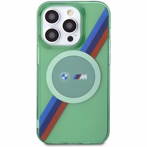 BMW M Tricolor Stripes MagSafe Suojakuori iPhone 15 Pro:lle - vihreä