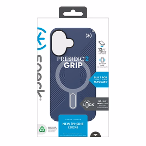 Speck Presidio2 Grip -suojakuori MagSafe- ja ClickLock-tuella iPhone 16:lle, Coastal Blue/Dust Grey