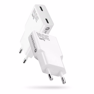 Laturi 2 x USB-C Quick Charge 4+ 30 W SUPER SLIM, valkoinen