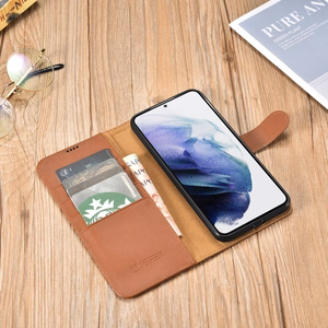 iCarer Haitang Leather Wallet Case Leather Case for Samsung Galaxy S22 + (S22 Plus) Wallet Housing Cover Brown (AKSM05BN)