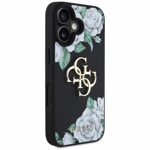 Guess Grained Roses Big 4G logo Suojakuori iPhone 16:lle - musta