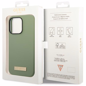 Guess Silicone Logo Plate MagSafe Suojakuori iPhone 14 Pro Max:lle - vihreä