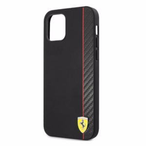 Ferrari FESAXHCP12LBK iPhone 12 Pro Max 6.7" musta/musta kovakotelo On Track Carbon Stripe -raidoitusratkaisu