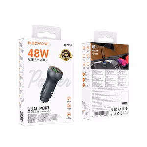 Borofone BZ32B Fresh -autolaturi - USB + Type C - QC 3.0 PD 48W, harmaa