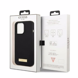 Guess GUHMP13XSPLK iPhone 13 Pro Max 6.7 musta/musta kova suojakuori Silicone Logo Plate MagSafe