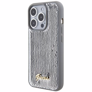 Guess Sequin Script Metal Suojakuori iPhone 15 Pro:lle - hopeinen
