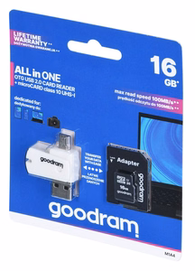 GoodRam muistikortti 16 GB microSDHC luokka 10 UHS-I + sovitin + kortinlukija