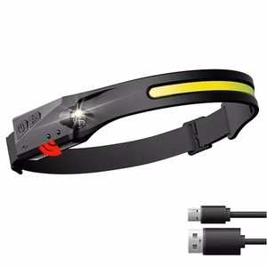 USB-C-ladattava LED-otsalamppu liiketunnistimella, IPX4, 1200 mAh – musta