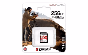 Kingston Technology 256GB Canvas React Plus SDXC UHS-II 280R/150W U3 V60 Full HD/4K -kuvaukseen