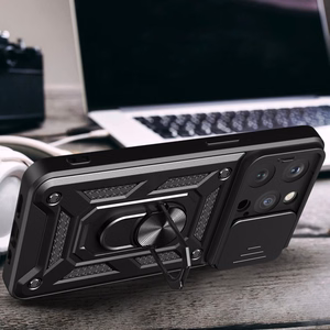 Hybrid Armor Camshield Suojakuori jalustalla ja kamerasuojalla iPhone 15 Pro:lle - vaaleanpunainen
