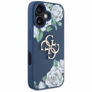 Guess Grained Roses Big 4G logo Suojakuori iPhone 16:lle - sininen