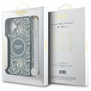 Guess IML Flowers Allover Electro With Pearl Hihna MagSafe Suojakuori iPhone 16:lle - vihreä