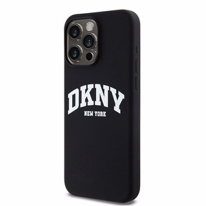 DKNY Liquid Silikoninen White Printed Logo MagSafe Suojakuori iPhone 13 Pro Max:lle - musta