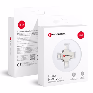 Pendrive 16GB USB 3.2 Gen 1 (USB A / USB C / Lightning / Micro USB) Forcell F-Data Metal Quad hopeinen
