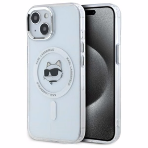 Karl Lagerfeld IML Metal Choupette Head MagSafe iPhone 15 Suojakuori - valkoinen