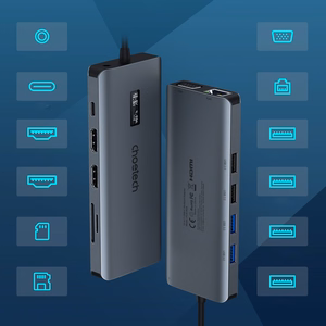 Choetech multifunctional HUB with display 12in1 USB-C to USB-C / USB-A / HDMI / VGA / AUX / SD / TF gray (HUB-M26)