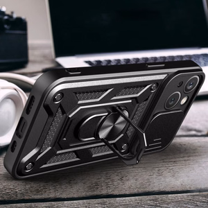 Hybrid Armor Camshield Suojakuori jalustalla ja kamerasuojalla iPhone 15 Plus:lle - musta