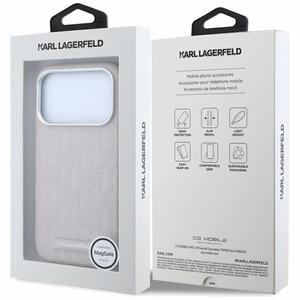 Karl Lagerfeld Grained Mono Resin Logo MagSafe suojakuori mallille iPhone 17 Pro Max / 18 Pro Max – väri: vaaleanpunainen