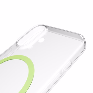 Puro Lite Mag TPU+PC suojakuori MagSafe-yhteensopiva iPhone 17:lle - läpinäkyvä vihreällä renkaalla