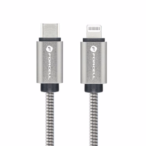 USB C - Lightning Forcell F-Energy PD 3A 27W Metal kaapeli 2 m C238 hopeinen