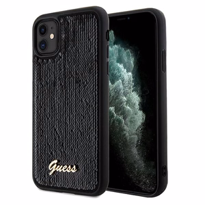 Guess Sequin Script Metal -suojakuori iPhone 11 / Xr:lle - musta