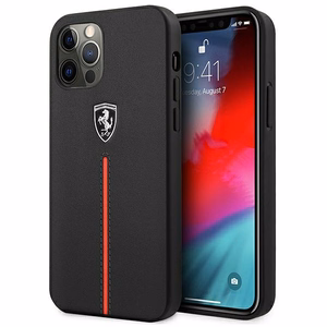 Ferrari FEOMSHCP12LBK iPhone 12 Pro Max musta/musta kovakotelo Off Track Nahka Nylon Stripe Nylon Stripe