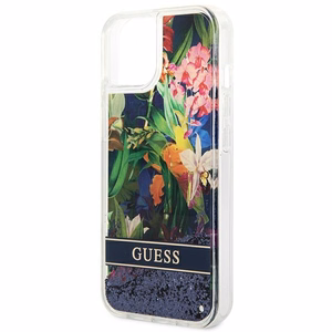 Guess GUHCP14MLFLSB iPhone 14 Plus 6.7 "sininen / sininen kovakotelo Kukka Nestemäinen Glitteri