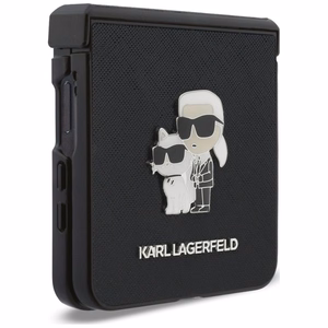Musta Karl Lagerfeld Saffiano Karl & Choupette Pin -suojakuori Samsung Galaxy Z Flip8 -puhelimelle