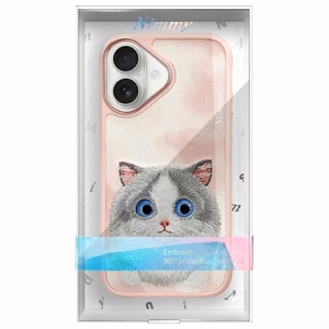 NIMMY Suojakuori BIG EYED PET 2.0 Kissa iPhone 16:lle vaaleanpunainen