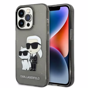 Karl Lagerfeld Glitter Karl&Choupette suojakuori iPhone 14 Pro Max:lle - musta