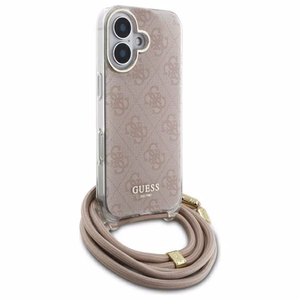 Guess Crossbody Cord 4G Print suojakuori iPhone 16:lle - vaaleanpunainen