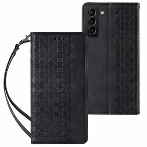 Magneetti hihna Kotelo Kotelo Samsung Galaxy S22 + (S22 Plus) pussi lompakko + Mini Lanyard riipus Musta