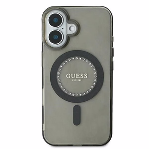 Guess IML Rhinestones MagSafe Suojakuori iPhone 16 Plus:lle - musta
