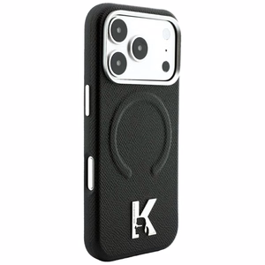 Karl Lagerfeld Grained Embossed Ring & Kameo Logo -suojakuori laitteelle iPhone 18 Pro Max / 17 Pro Max, MagSafe-yhteensopiva – musta